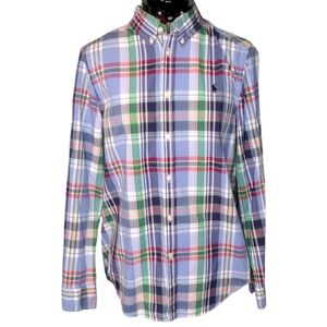 Ralph Lauren Blue label XL plaid button cuff button up women's Cotton blouse